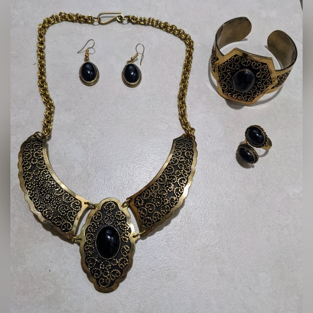 Elegant Brass Beaded Costume Jewelry Set Gift Idea with Bag